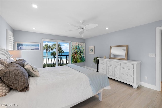3333 Gulf Shore Blvd N Unit 4, Naples, FL 34103 - bedroom featuring recessed lighting, baseboards, access to exterior, and a ceiling fan