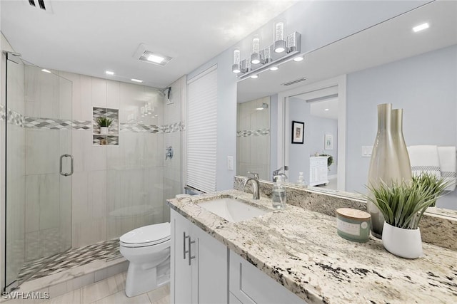 3333 Gulf Shore Blvd N Unit 4, Naples, FL 34103 - bathroom featuring visible vents, a shower stall, toilet, and vanity