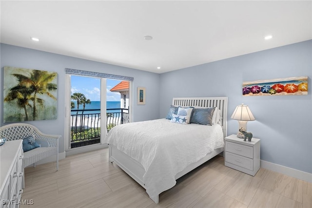 3333 Gulf Shore Blvd N Unit 4, Naples, FL 34103 - bedroom featuring access to exterior, recessed lighting, baseboards, and a water view