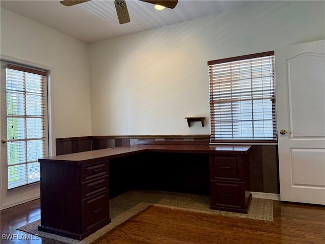 234 W Circle Dr, Clewiston, FL 33440 - unfurnished office with dark wood-style flooring and ceiling fan