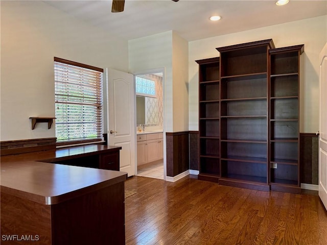 234 W Circle Dr, Clewiston, FL 33440 - interior space featuring recessed lighting, wood finished floors, wainscoting, and ceiling fan