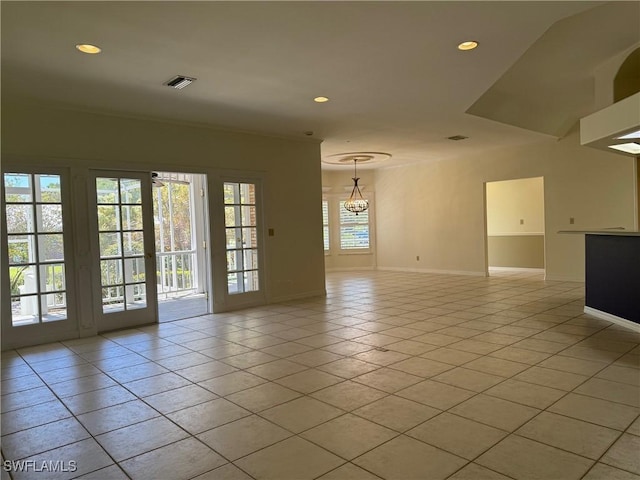 234 W Circle Dr, Clewiston, FL 33440 - unfurnished room featuring light tile patterned floors, baseboards, visible vents, recessed lighting, and a chandelier