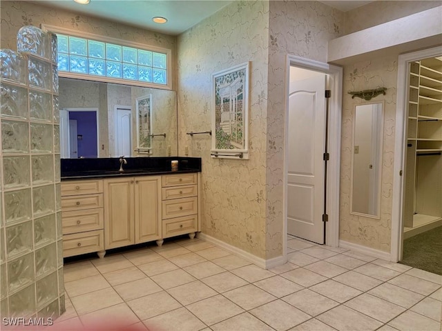 234 W Circle Dr, Clewiston, FL 33440 - full bath with wallpapered walls, tile patterned floors, and vanity