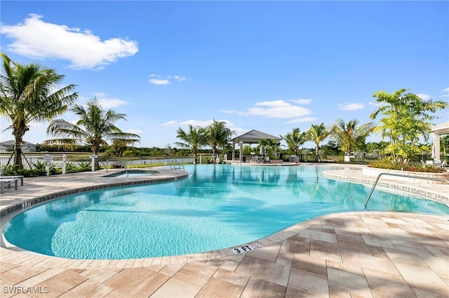 238 Indies Dr E Unit 101, Naples, FL 34114 - pool featuring a gazebo, a community hot tub, a patio area, and fence