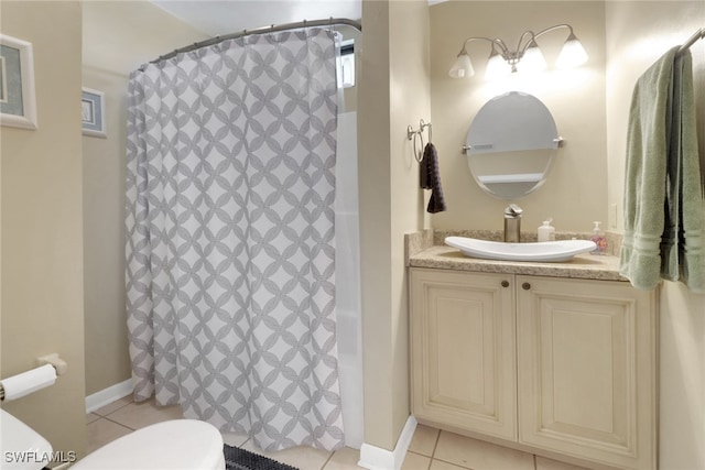 4764 Pembrooke Ln, Bonita Springs, FL 34134 - full bathroom with a shower with curtain, toilet, tile patterned flooring, and vanity