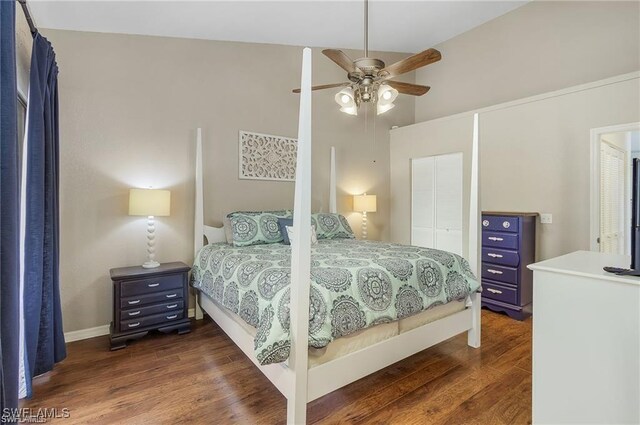 70 Emerald Woods Dr Unit K8, Naples, FL 34108 - bedroom featuring dark wood finished floors, ceiling fan, baseboards, and a closet