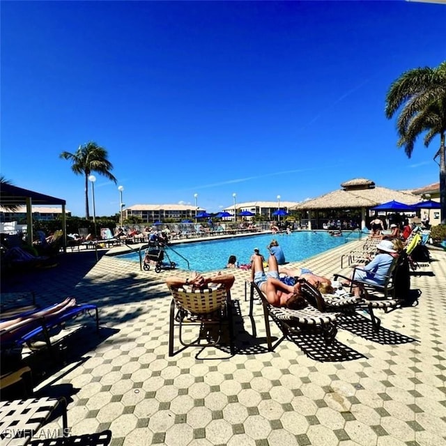 community pool with a water view
