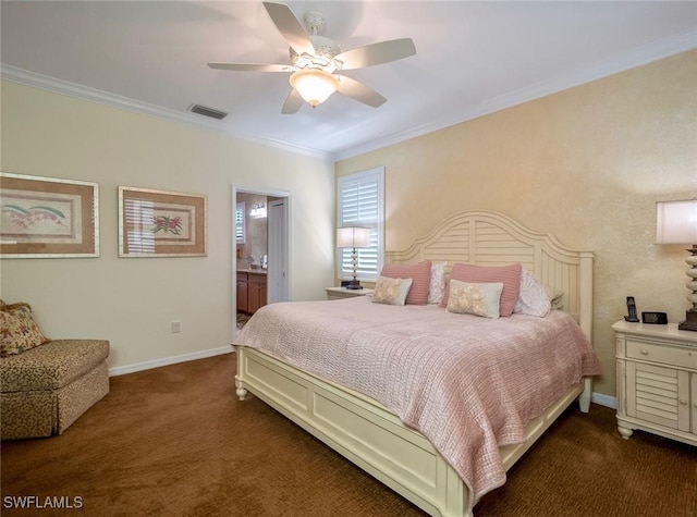 20240 Black Tree Ln, Estero, FL 33928 - bedroom with visible vents, baseboards, ornamental molding, and dark carpet