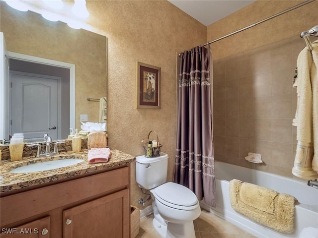 20240 Black Tree Ln, Estero, FL 33928 - full bath featuring tile patterned floors, toilet, vanity, and shower / bathtub combination with curtain