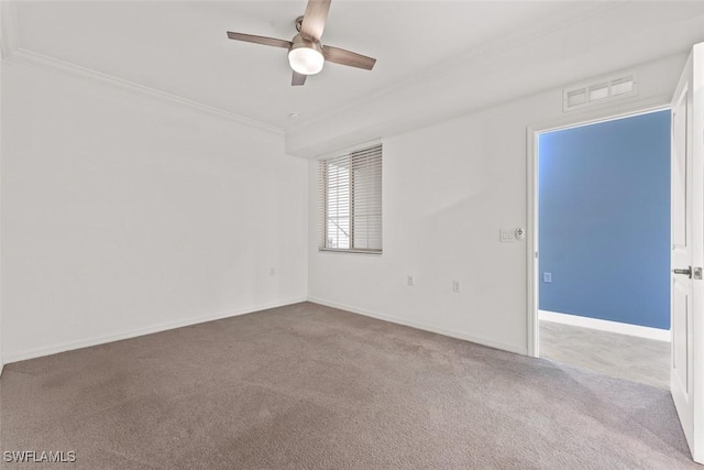 6058 National Blvd Unit 327, Ave Maria, FL 34142 - empty room with visible vents, carpet, crown molding, baseboards, and ceiling fan