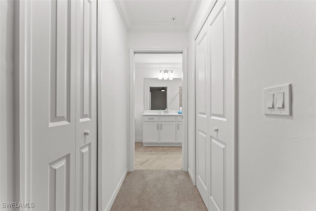 6058 National Blvd Unit 327, Ave Maria, FL 34142 - corridor featuring crown molding, light colored carpet, and baseboards