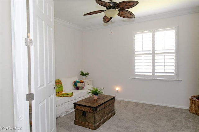 2604 Stonyhill Ct, Cape Coral, FL 33991 - interior space featuring crown molding, baseboards, a ceiling fan, and carpet floors