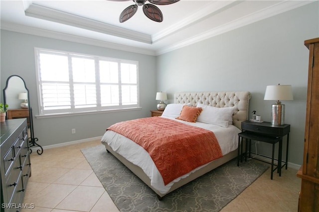2604 Stonyhill Ct, Cape Coral, FL 33991 - bedroom with ornamental molding, a tray ceiling, multiple windows, and light tile patterned floors