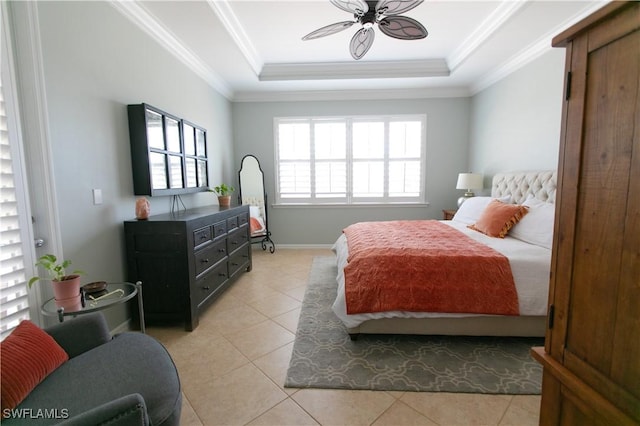 2604 Stonyhill Ct, Cape Coral, FL 33991 - bedroom with light tile patterned floors, a tray ceiling, and crown molding