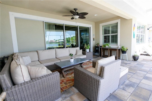 2604 Stonyhill Ct, Cape Coral, FL 33991 - view of patio / terrace featuring ceiling fan and an outdoor hangout area