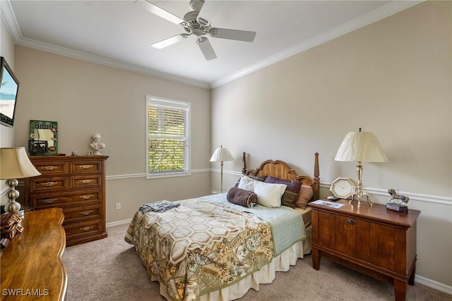 9846 Weather Stone Pl, Fort Myers, FL 33913 - bedroom featuring light carpet, crown molding, and ceiling fan
