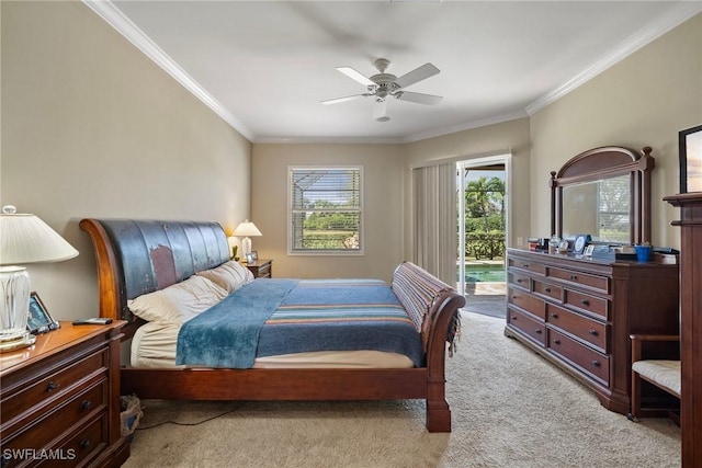 9846 Weather Stone Pl, Fort Myers, FL 33913 - bedroom featuring carpet, access to outside, multiple windows, and crown molding