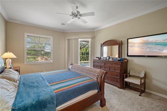 9846 Weather Stone Pl, Fort Myers, FL 33913 - bedroom with light carpet, ornamental molding, and ceiling fan