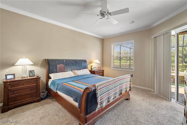9846 Weather Stone Pl, Fort Myers, FL 33913 - bedroom featuring carpet floors, access to exterior, multiple windows, and ornamental molding