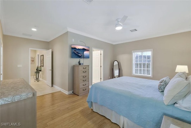 41 5th St, Bonita Springs, FL 34134 - bedroom featuring light wood-style floors, crown molding, and ceiling fan