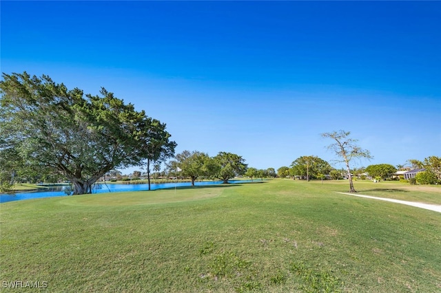 view of yard with a water view