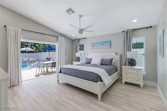 820 102nd Ave N, Naples, FL 34108 - bedroom featuring access to exterior, lofted ceiling, light wood-style flooring, visible vents, and recessed lighting