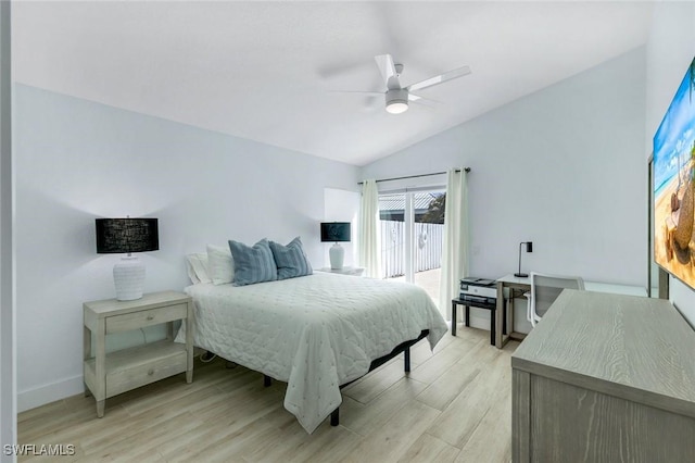 820 102nd Ave N, Naples, FL 34108 - bedroom featuring access to exterior, light wood finished floors, lofted ceiling, baseboards, and ceiling fan