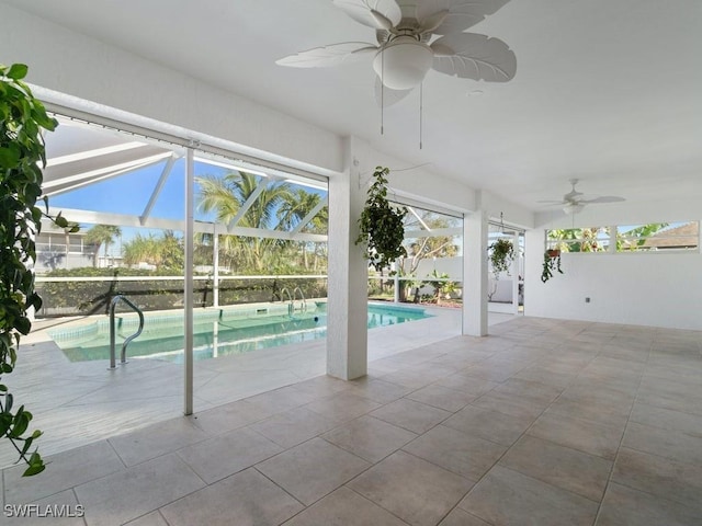 4538 SE 6th Ct, Cape Coral, FL 33904 - outdoor pool featuring a lanai, a ceiling fan, and a patio area