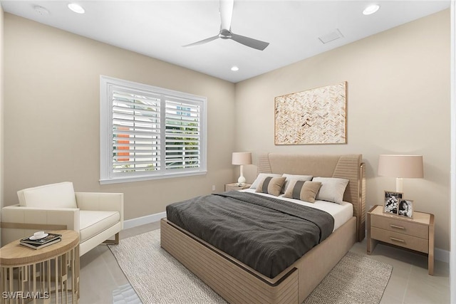 7282 Saona Ct, Naples, FL 34113 - tiled bedroom with recessed lighting, baseboards, and a ceiling fan