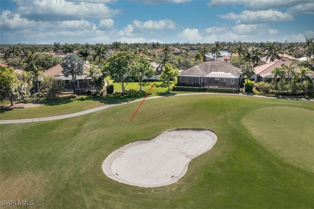 bird's eye view featuring view of golf course and a residential view