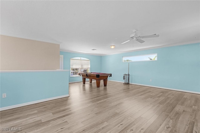 13773 Ox Bow Rd, Fort Myers, FL 33905 - empty room featuring crown molding, billiards, ceiling fan, and wood finished floors