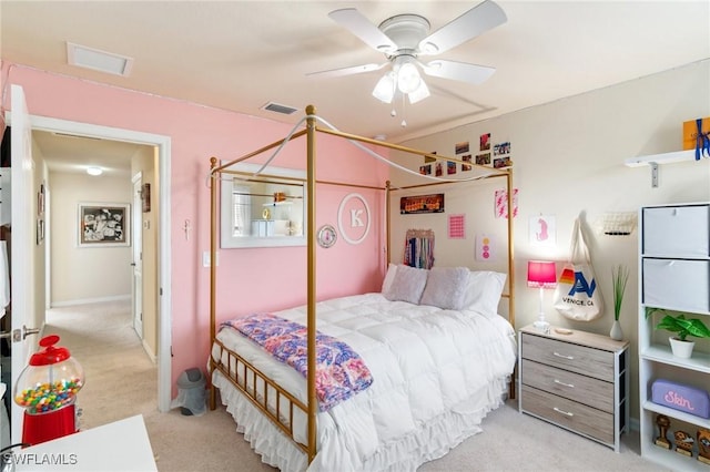 13570 San Georgio Dr, Estero, FL 33928 - bedroom with a ceiling fan, light carpet, and visible vents