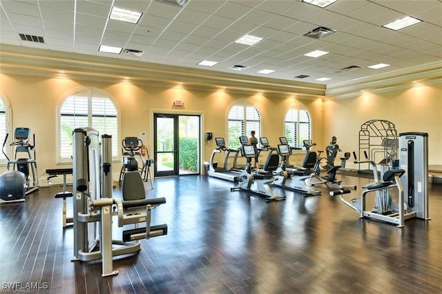 13570 San Georgio Dr, Estero, FL 33928 - workout area featuring visible vents and wood finished floors