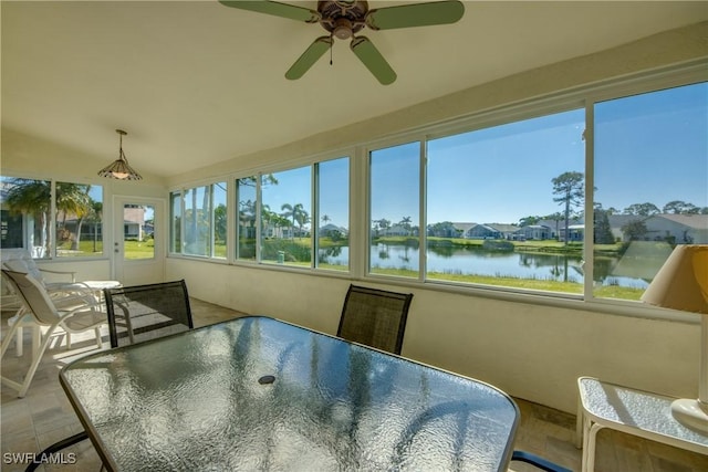 sunroom with a water view