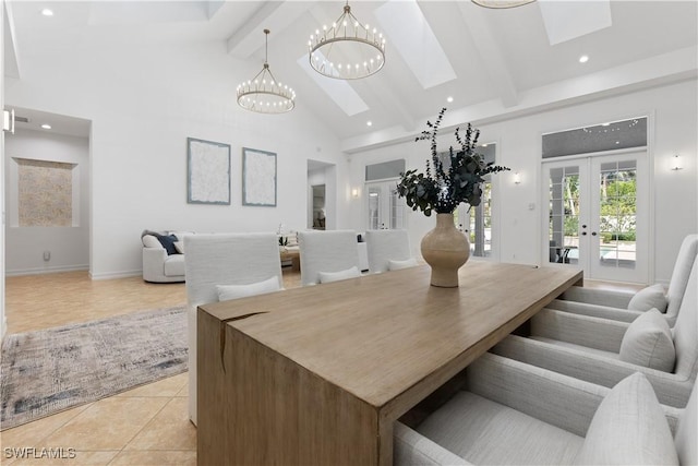505 Harbour Dr, Naples, FL 34103 - dining area featuring recessed lighting, french doors, beam ceiling, and a skylight
