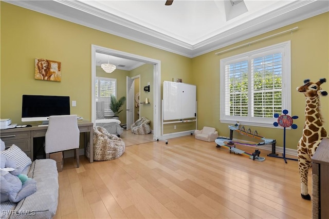 505 Harbour Dr, Naples, FL 34103 - office featuring light wood-style floors, baseboards, ornamental molding, and plenty of natural light
