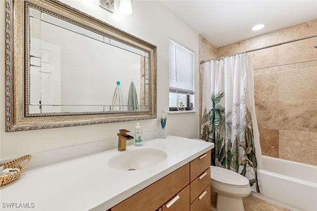 6024 Perthshire Ln, Fort Myers, FL 33908 - bathroom with shower / bath combo with shower curtain, toilet, and vanity