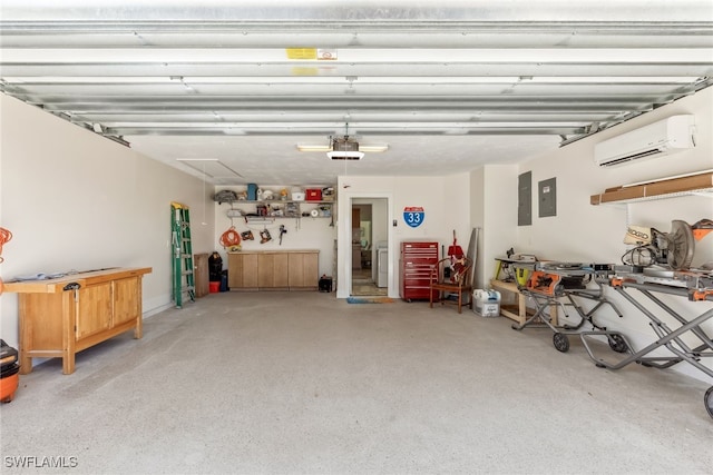 6024 Perthshire Ln, Fort Myers, FL 33908 - garage featuring electric panel, a garage door opener, and a wall unit AC
