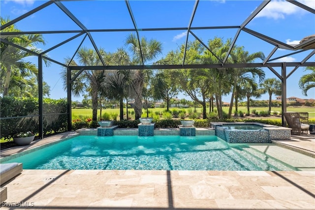 9328 Tulipano Ter, Naples, FL 34119 - view of swimming pool with a patio area, glass enclosure, and a pool with connected hot tub