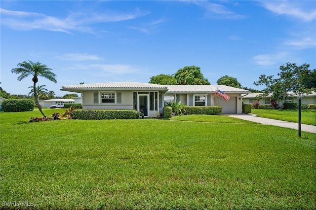 62 Lanai Cir Unit 62, Naples, FL 34112 - ranch-style home with an attached garage, a front lawn, concrete driveway, and stucco siding