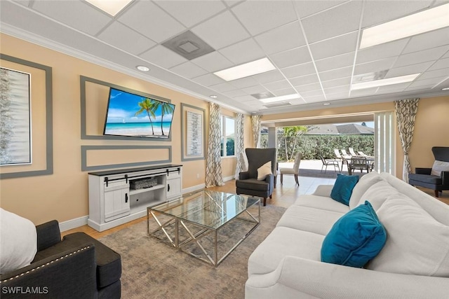 6667 Estero Bay Dr, Fort Myers, FL 33908 - living area featuring baseboards, ornamental molding, and a paneled ceiling