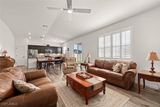 6667 Estero Bay Dr, Fort Myers, FL 33908 - living area with recessed lighting, baseboards, light wood-style floors, visible vents, and a ceiling fan