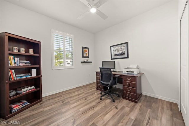 6667 Estero Bay Dr, Fort Myers, FL 33908 - home office featuring light wood finished floors, baseboards, and ceiling fan