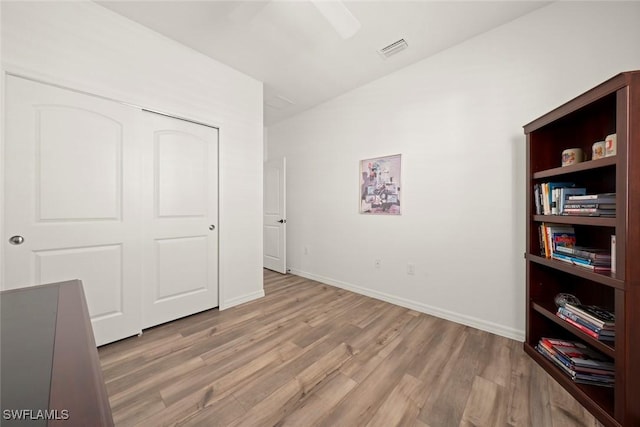 6667 Estero Bay Dr, Fort Myers, FL 33908 - bedroom with baseboards, visible vents, ceiling fan, and light wood-type flooring