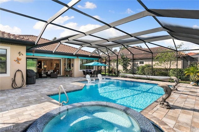 1621 Songbird Ct, Naples, FL 34120 - view of pool with a patio area, a pool with connected hot tub, and glass enclosure