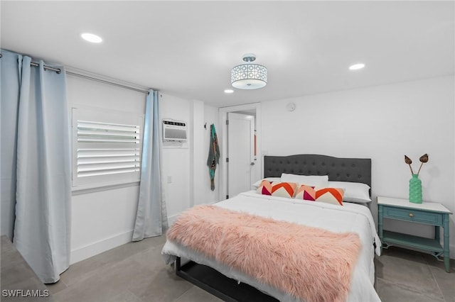 360 Bayland Rd, Fort Myers Beach, FL 33931 - bedroom featuring baseboards, a wall mounted AC, and recessed lighting