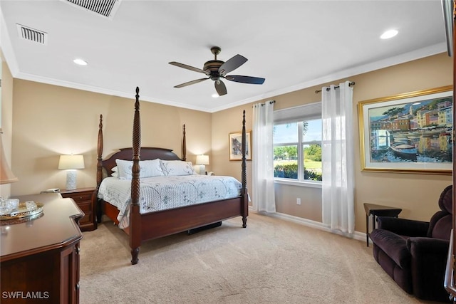 bedroom with visible vents, baseboards, and ornamental molding