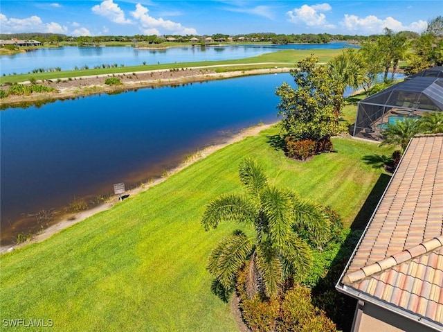 bird's eye view featuring a water view