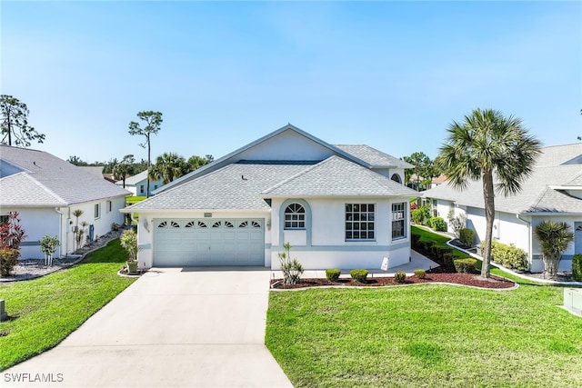3895 Sabal Springs Blvd, North Fort Myers, FL 33917 - single story home featuring an attached garage, a shingled roof, concrete driveway, and a front lawn