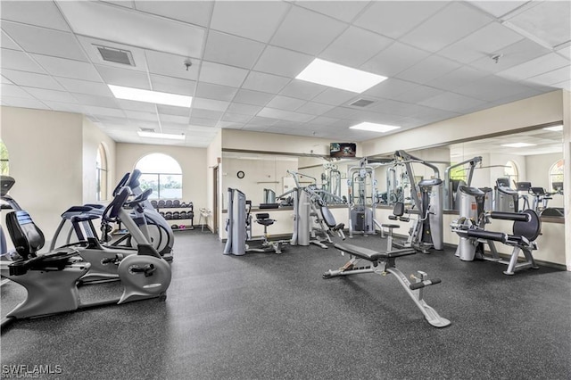 3895 Sabal Springs Blvd, North Fort Myers, FL 33917 - gym featuring visible vents and a paneled ceiling